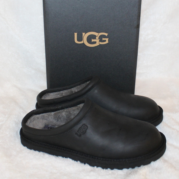 UGG Other - UGG LEATHER CLOG SHEARLING SLIPPERS NEW BLACK
